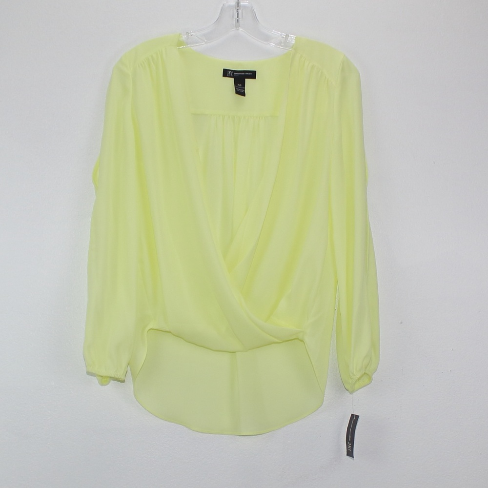 INC blouse Green Split Sleeve Faux-Wrap High-Low